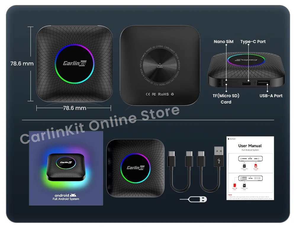 Carlinkit Tv Box SDM660 Qualcomm 8 Core Android 13 CarPlay Android Auto Wireless Adapter Support Online Video USB-A Port Youtube