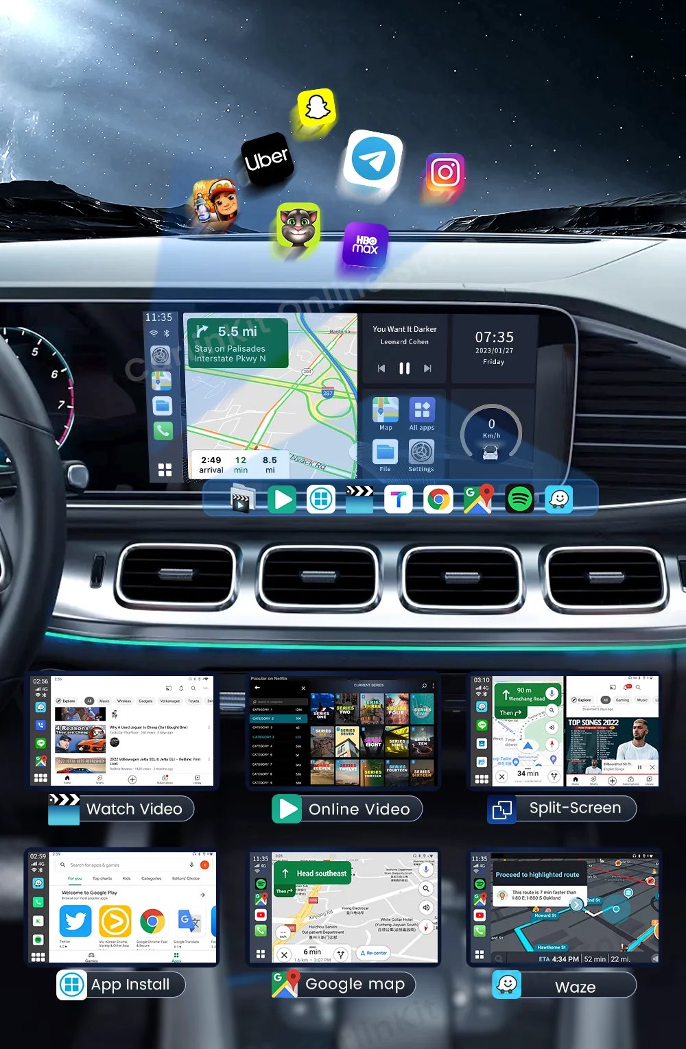 Carlinkit Tv Box SDM660 Qualcomm 8 Core Android 13 CarPlay Android Auto Wireless Adapter Support Online Video USB-A Port Youtube