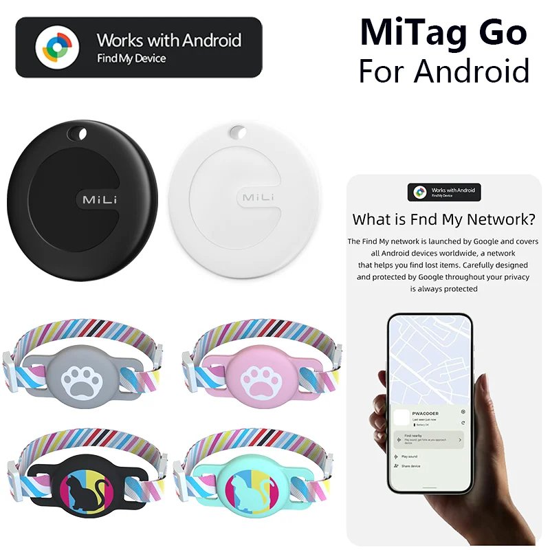 MiLi Tag Smart Gps Tracker for Cats Dogs Pets Locator Waterproof Gps Tracker Collar Work for Google Find My Android Tracking
