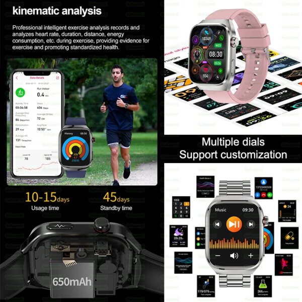 2025 New ECG+PPG Accurate Measure Heart Rate Smart Watch Men Blood Pressure Lipids Uric Acid Bluetooth Call Health Smartwatches - Image 6