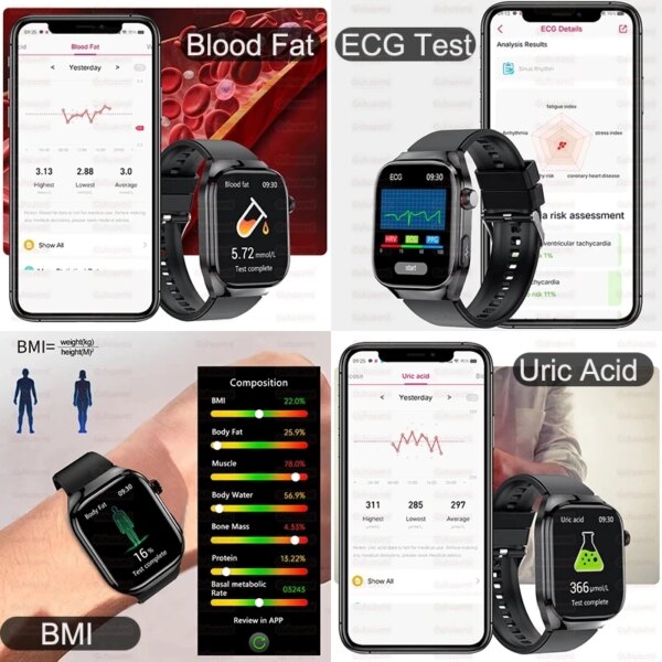 2025 New ECG+PPG Accurate Measure Heart Rate Smart Watch Men Blood Pressure Lipids Uric Acid Bluetooth Call Health Smartwatches - Image 3