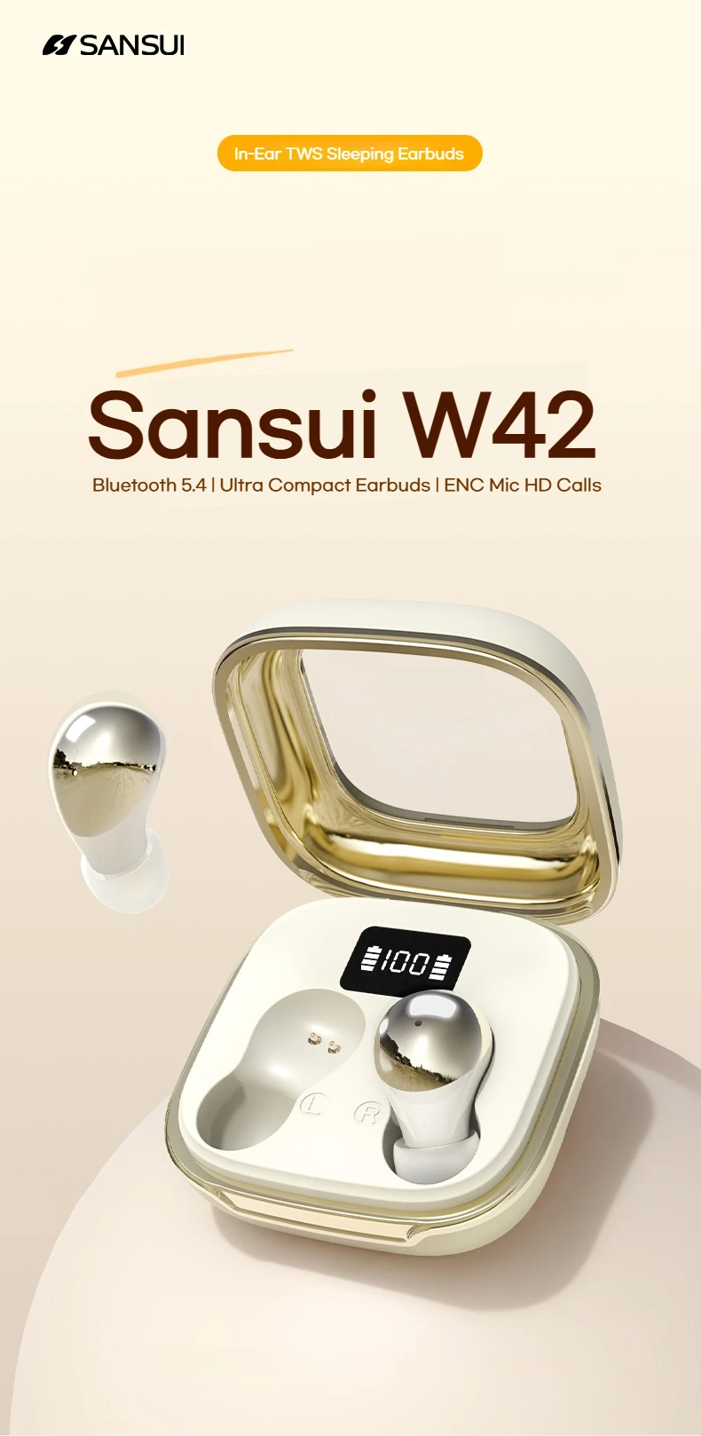 Sansui W42 Sleeping Earbuds Noise Canceling Ture Wireless Bluetooth 5.4 Earphone IPX4 Waterproof Bluetooth Headphone ENC HD Call Sansui W42 Sleeping Earbuds Noise Canceling Ture Wireless Bluetooth 5.4 Earphone IPX4 Waterproof Bluetooth Headphone ENC HD Call