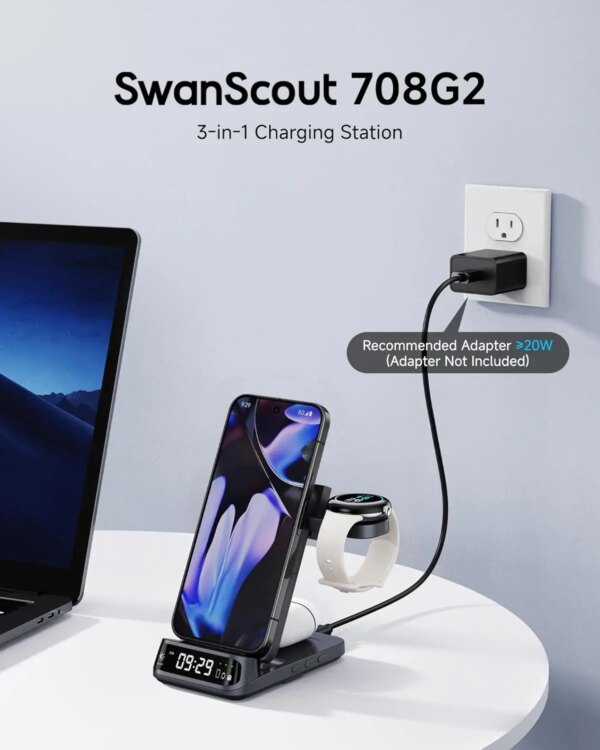 SwanScout 708G2 Wireless Charger For Google Pixel 9 Pro Fold for Fitbit Versa 4 3 Sense 2 for Pixel Watch 3 2 for Pixel Buds Pro - Image 2