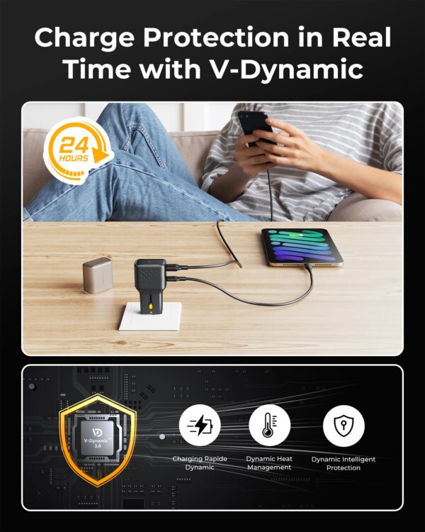 Voltme-Vito go 35W travel charger, pd3.0, qc3.0, quick charger for iPhone 15, 14, 13 Pro, Samsung, USB C+USB A fast charger - Image 3