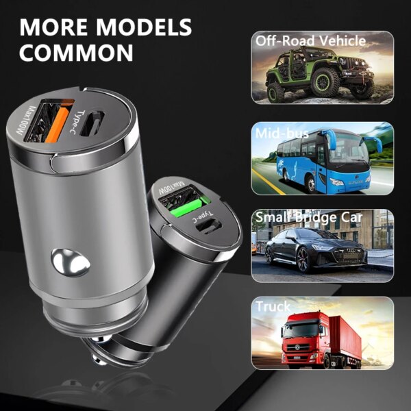 100W Mini Car Charger Lighter Fast Charging for iPhone QC3.0 Mini PD USB Type C Car Phone Charger for Xiaomi Samsung Huawei - Image 3