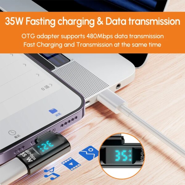 35W Type C to For lightning Adapter 90 Degree PD 140W iOS Fast Charging Power Tester For iPhone 16 15 14 13 Pro Max iPad USB C - Image 2