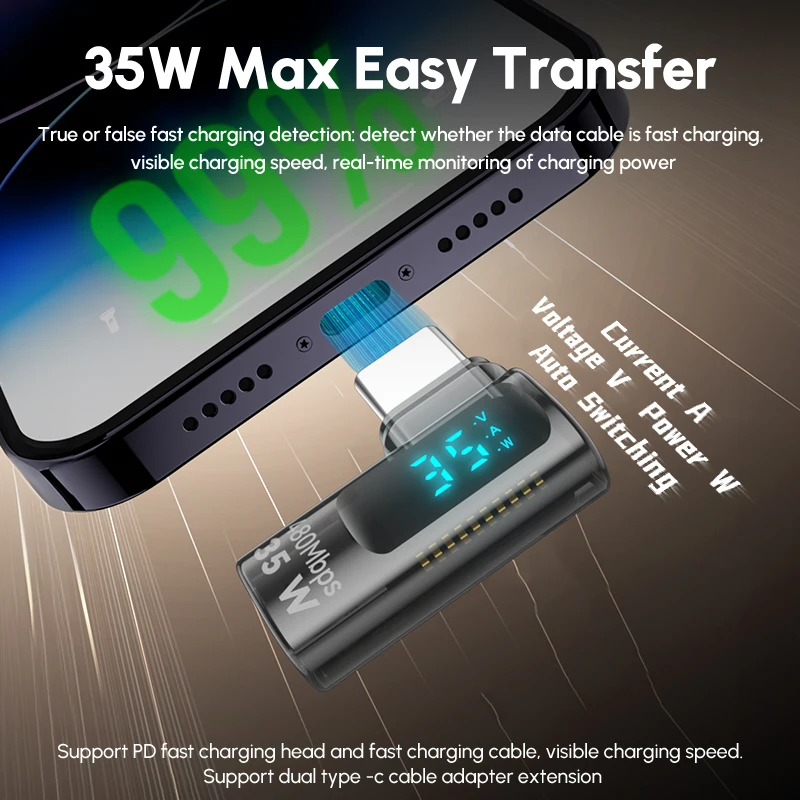 35W Type C to For lightning Adapter 90 Degree PD 140W iOS Fast Charging Power Tester For iPhone 16 15 14 13 Pro Max iPad USB C 35W Type C to For lightning Adapter 90 Degree PD 140W iOS Fast Charging Power Tester For iPhone 16 15 14 13 Pro Max iPad USB C