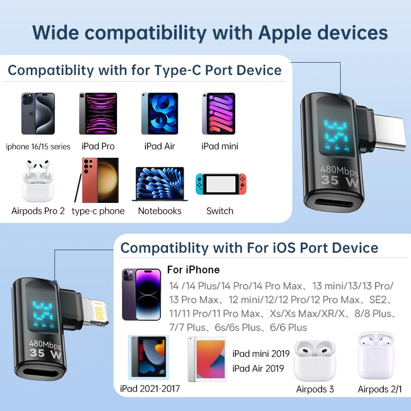 35W Type C to For lightning Adapter 90 Degree PD 140W iOS Fast Charging Power Tester For iPhone 16 15 14 13 Pro Max iPad USB C 35W Type C to For lightning Adapter 90 Degree PD 140W iOS Fast Charging Power Tester For iPhone 16 15 14 13 Pro Max iPad USB C