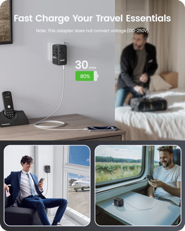 LENCENT 140W GaN Universal Travel Adapter with 1USB-A Ports 3 Type C Fast Charging Power Adapter EU/UK/USA/AUS Plug for Travel - Image 6