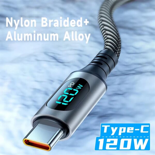 NNBILI 120W TypeC Super Fast Charging Cable For Xiaomi Huawei Samsung USB C Charger Cable 6A LED Digital Display Data Cord 1M 2M - Image 2
