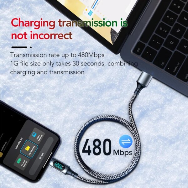 NNBILI 120W TypeC Super Fast Charging Cable For Xiaomi Huawei Samsung USB C Charger Cable 6A LED Digital Display Data Cord 1M 2M - Image 5