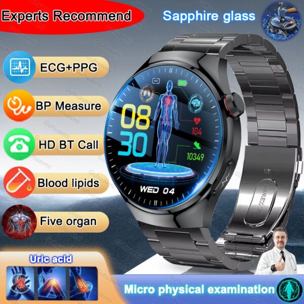 2025 New Uric acid monitoring Smart Watch ECG+PPG Blood lipids Blood pressure HD Sapphire BT Call Micro examination Smartwatches