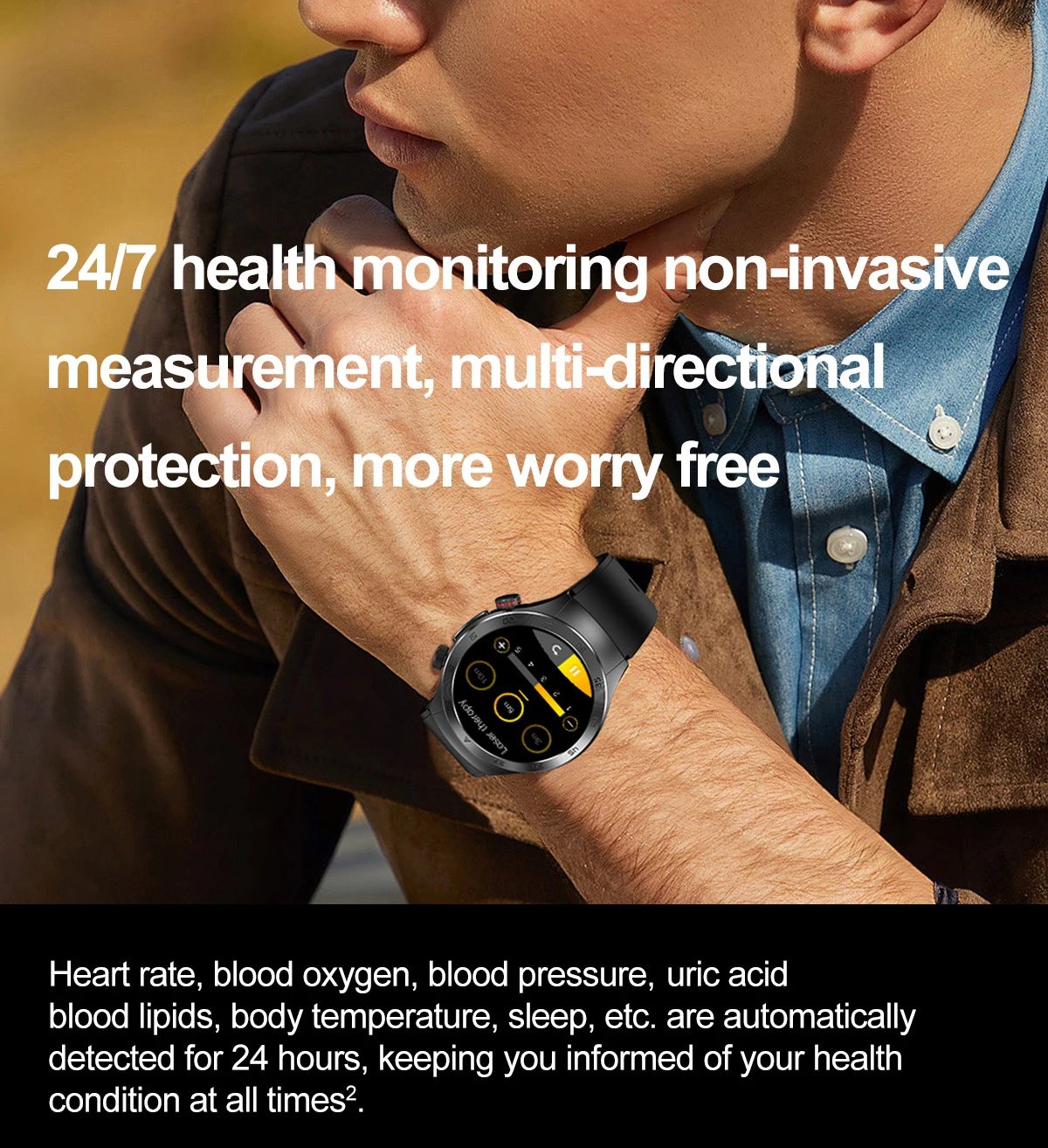 For XIAOMI IOS 650nm Laser Therapy Health Smart Watch Men ECG+PPG Blood Lipids Uric Acid Heart Rate Fitness Tracking Smartwatch