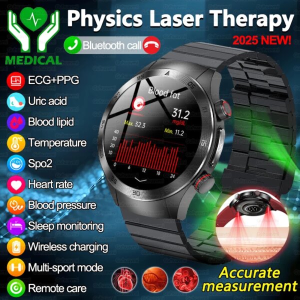 XIAOMI IOS 650nm Laser Therapy Health Smart Watch Men ECG+PPG Blood Lipids Uric Acid Heart Rate Fitness Tracking Smartwatch