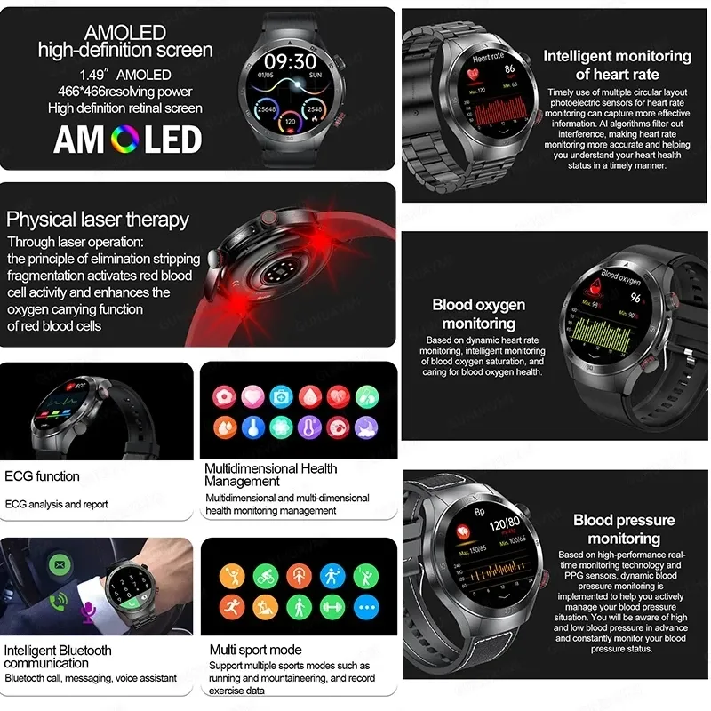 XIAOMI IOS 650nm Laser Therapy Health Smart Watch Men ECG+PPG Blood Lipids Uric Acid Heart Rate Fitness Tracking Smartwatch - Image 4
