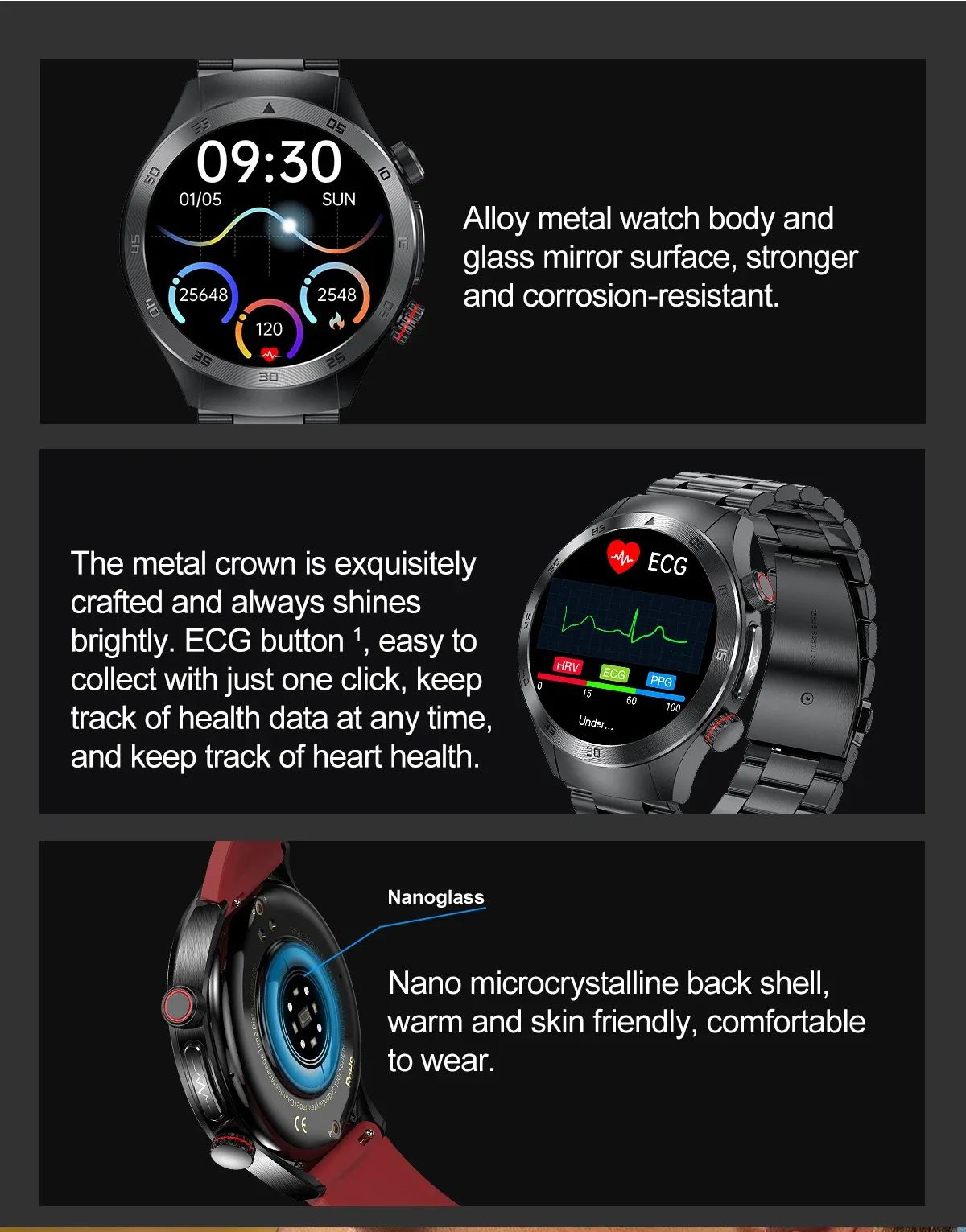 For XIAOMI IOS 650nm Laser Therapy Health Smart Watch Men ECG+PPG Blood Lipids Uric Acid Heart Rate Fitness Tracking Smartwatch