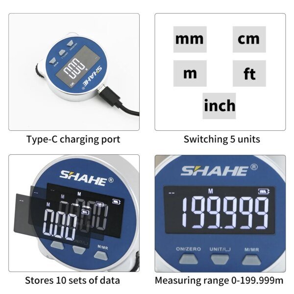 SHAHE Electronic Ruler LCD Display High Accuracy Handheld Length Measuring Tool Long Standby Rechargeable Digital Measuring Tape - Image 5