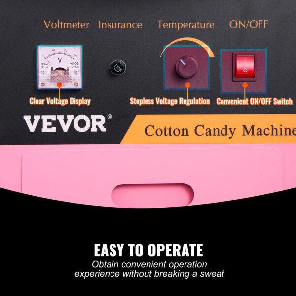 VEVOR Electric Cotton Candy Machine Commercial Floss Maker with Stainless Steel Bowl Sugar Scoop and Drawer for Birthday Party - Image 3