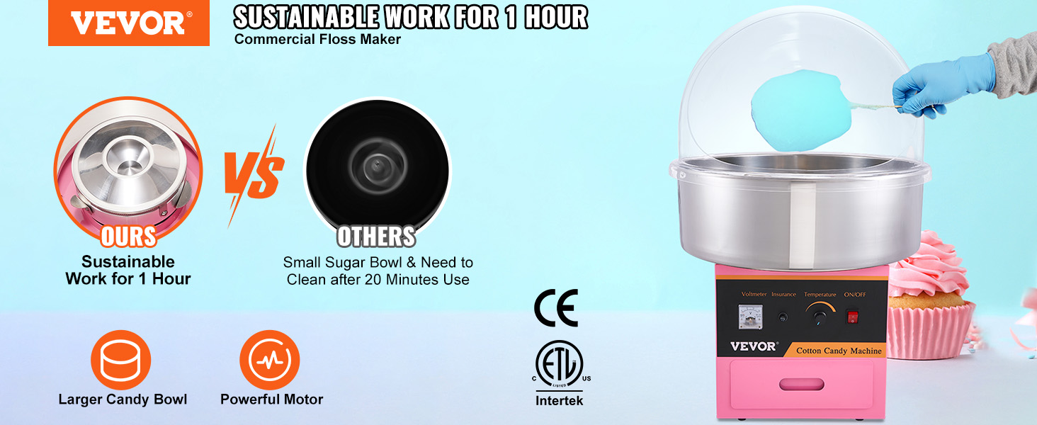 VEVOR Electric Cotton Candy Machine Commercial Floss Maker with Stainless Steel Bowl Sugar Scoop and Drawer for Birthday Party VEVOR Electric Cotton Candy Machine Commercial Floss Maker with Stainless Steel Bowl Sugar Scoop and Drawer for Birthday Party
