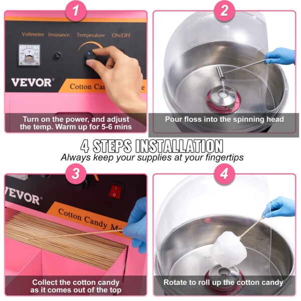 VEVOR Electric Cotton Candy Machine Commercial Floss Maker with Stainless Steel Bowl Sugar Scoop and Drawer for Birthday Party - Image 5