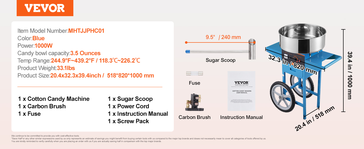 VEVOR Electric Cotton Candy Machine Commercial Floss Maker with Stainless Steel Bowl Sugar Scoop and Drawer for Birthday Party VEVOR Electric Cotton Candy Machine Commercial Floss Maker with Stainless Steel Bowl Sugar Scoop and Drawer for Birthday Party