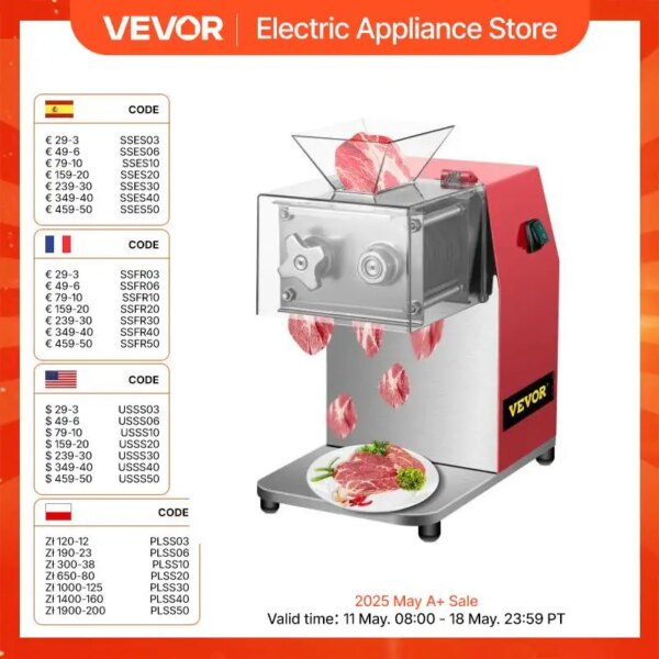 VEVOR 250kg/H Commercial Electric Meat Slicer Grinder Vegetable Cutter Shred Machine 850W Home Automatic Food Chopper Chipper