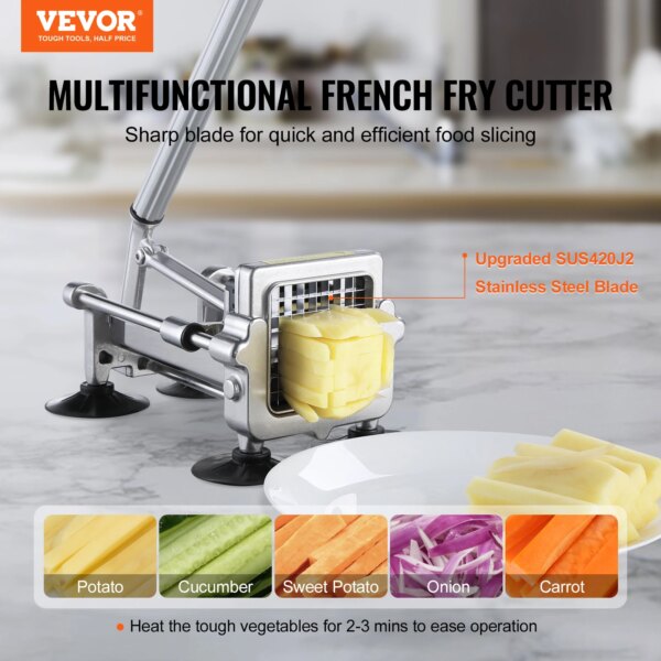 VEVOR French Fry Cutter Potato Slicer 1/2 3/8 1/4-Inch Stainless Steel Blades for Potato French Fries Cucumber Vegetables Carrot - Image 2