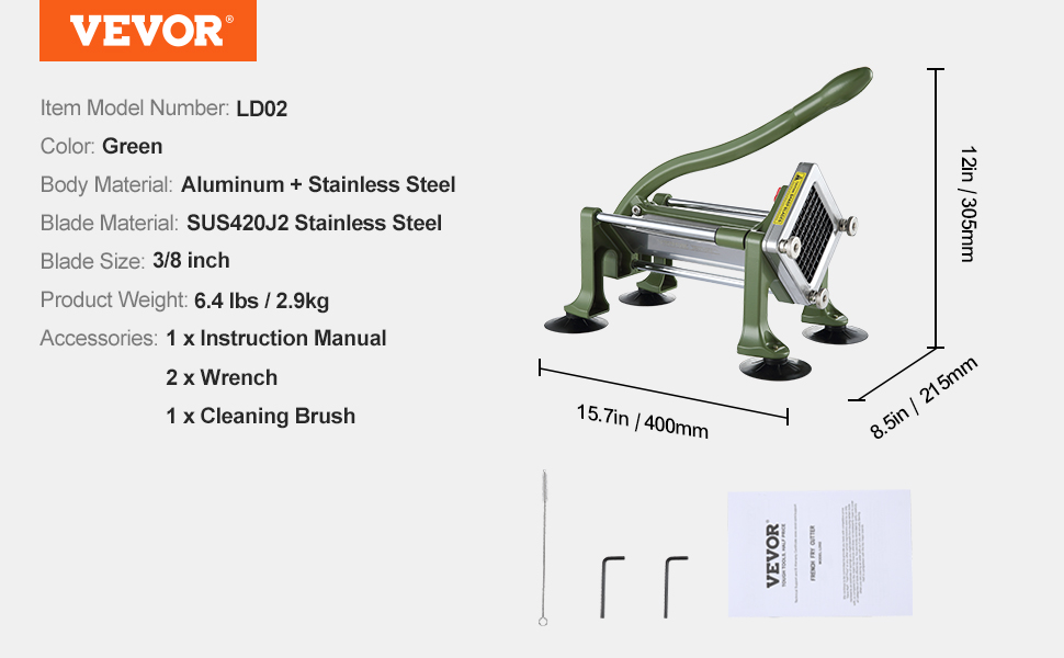 VEVOR French Fry Cutter Potato Slicer 1/2 3/8 1/4-Inch Stainless Steel Blades for Potato French Fries Cucumber Vegetables Carrot VEVOR French Fry Cutter Potato Slicer 1/2 3/8 1/4-Inch Stainless Steel Blades for Potato French Fries Cucumber Vegetables Carrot