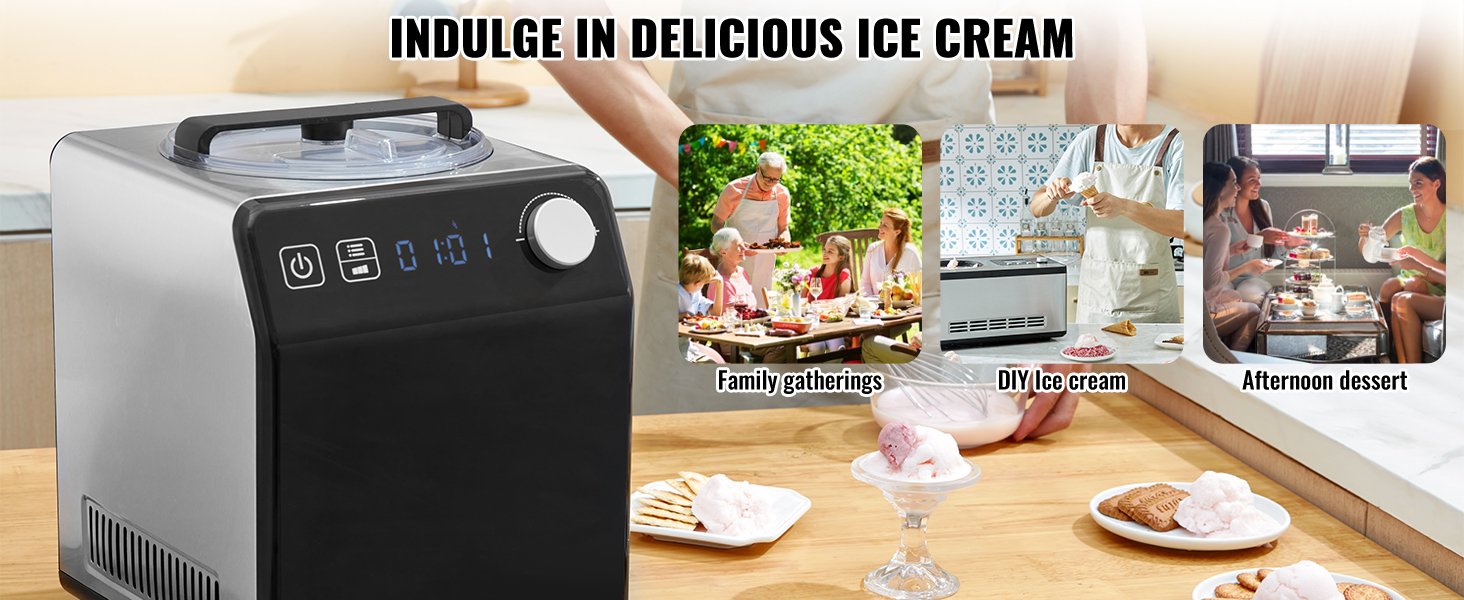 VEVOR Upright Automatic Ice Cream Maker with Built-in Compressor, 2 Quart No Pre-freezing VEVOR Upright Automatic Ice Cream Maker with Built-in Compressor, 2 Quart No Pre-freezing