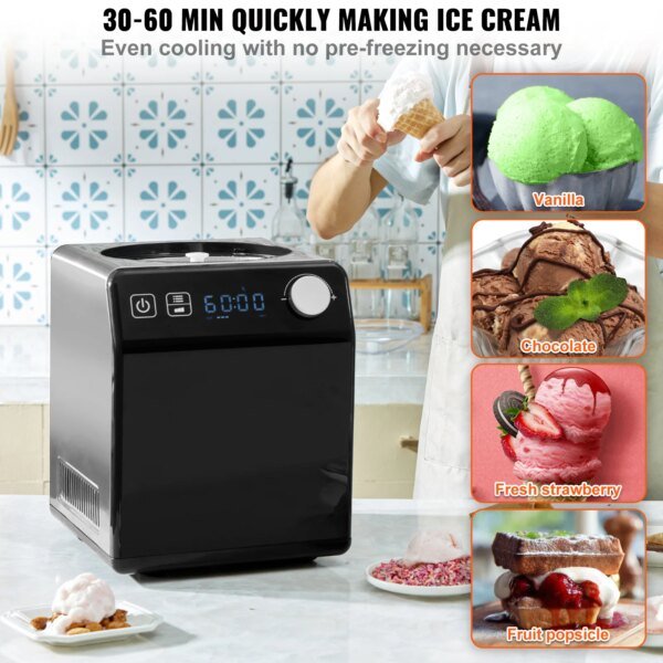 VEVOR Upright Automatic Ice Cream Maker with Built-in Compressor, 2 Quart No Pre-freezing - Image 4