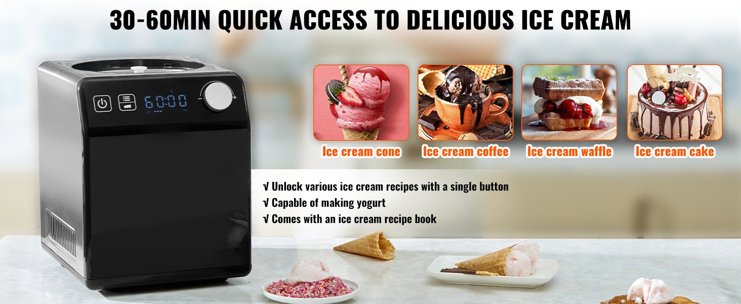 VEVOR Upright Automatic Ice Cream Maker with Built-in Compressor, 2 Quart No Pre-freezing VEVOR Upright Automatic Ice Cream Maker with Built-in Compressor, 2 Quart No Pre-freezing