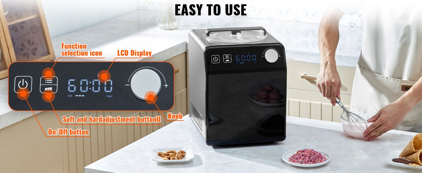 VEVOR Upright Automatic Ice Cream Maker with Built-in Compressor, 2 Quart No Pre-freezing VEVOR Upright Automatic Ice Cream Maker with Built-in Compressor, 2 Quart No Pre-freezing