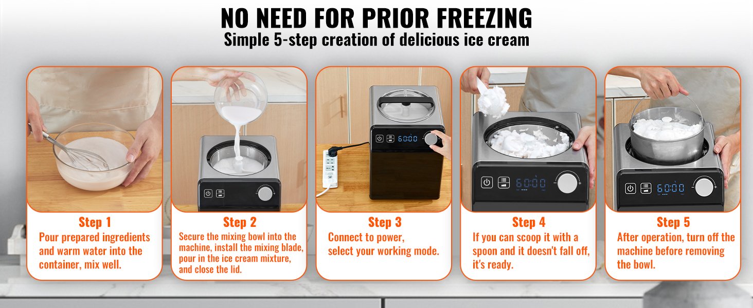 VEVOR Upright Automatic Ice Cream Maker with Built-in Compressor, 2 Quart No Pre-freezing VEVOR Upright Automatic Ice Cream Maker with Built-in Compressor, 2 Quart No Pre-freezing