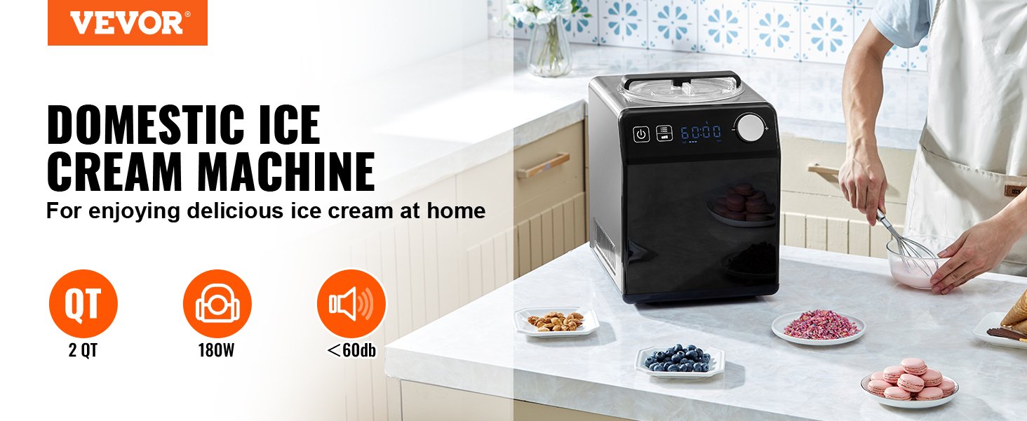 VEVOR Upright Automatic Ice Cream Maker with Built-in Compressor, 2 Quart No Pre-freezing VEVOR Upright Automatic Ice Cream Maker with Built-in Compressor, 2 Quart No Pre-freezing