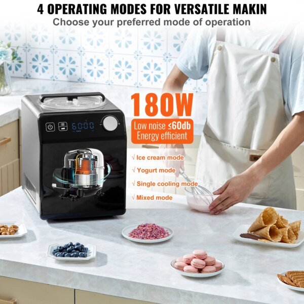 VEVOR Upright Automatic Ice Cream Maker with Built-in Compressor, 2 Quart No Pre-freezing - Image 3