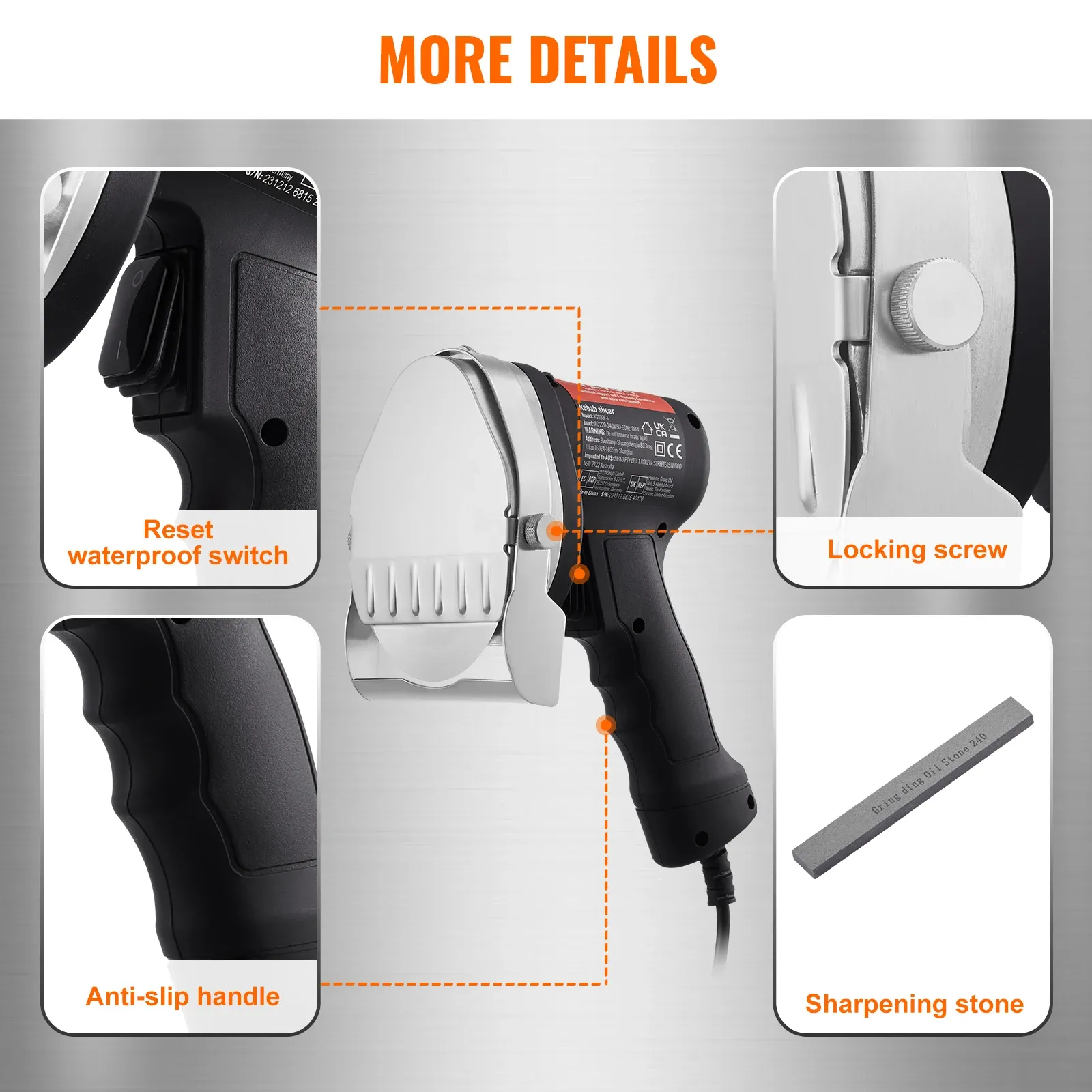 VEVOR Electric Shawarma Knife Professional Turkish Kebab Knife Commercial Stainless Steel Gyro Cutter Doner Kebab Meat Slicer - Image 6