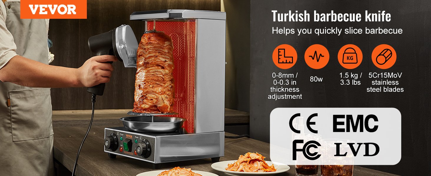 VEVOR Electric Shawarma Knife Professional Turkish Kebab Knife Commercial Stainless Steel Gyro Cutter Doner Kebab Meat Slicer VEVOR Electric Shawarma Knife Professional Turkish Kebab Knife Commercial Stainless Steel Gyro Cutter Doner Kebab Meat Slicer