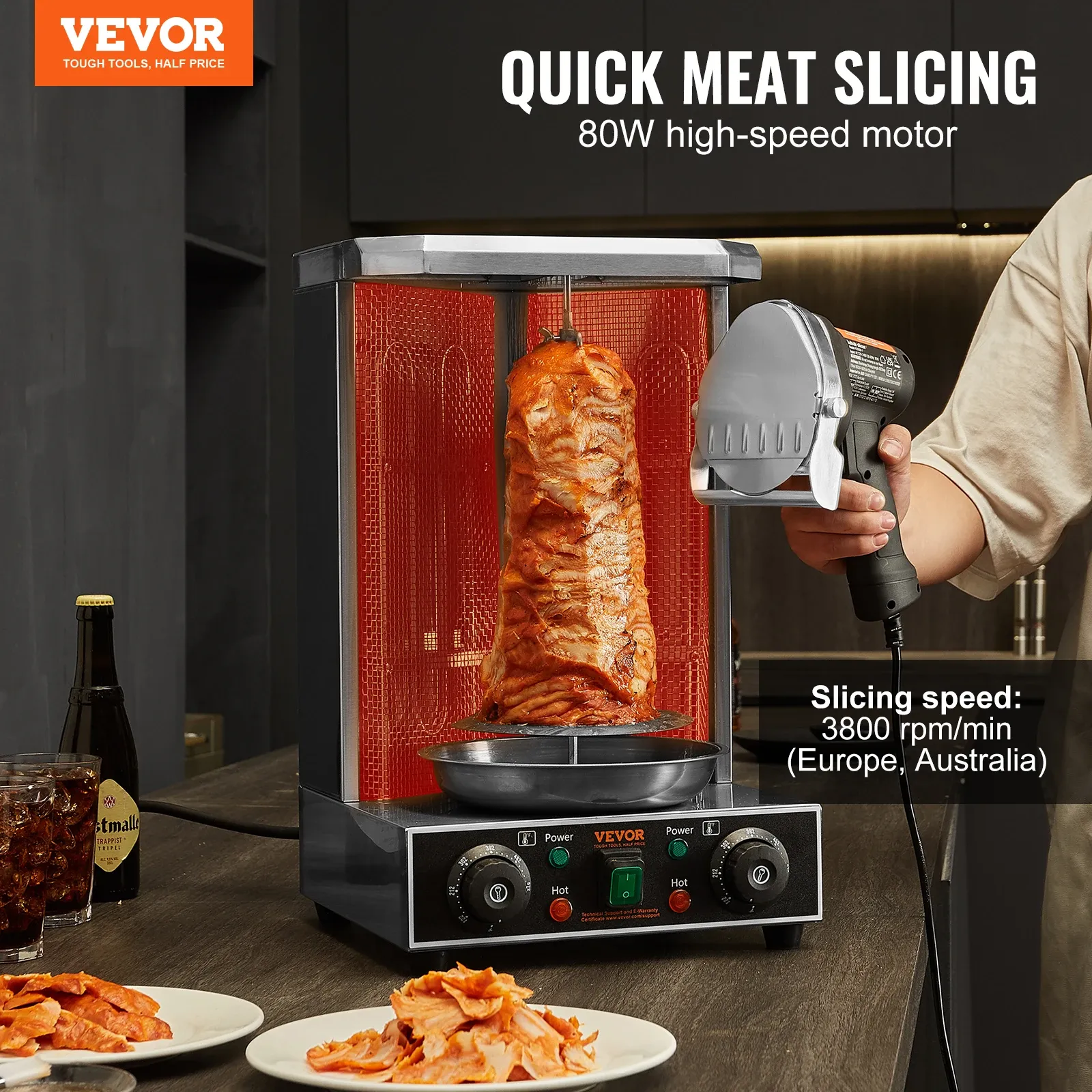 VEVOR Electric Shawarma Knife Professional Turkish Kebab Knife Commercial Stainless Steel Gyro Cutter Doner Kebab Meat Slicer - Image 2
