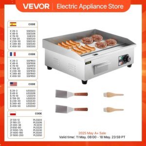 VEVOR Electric Countertop Griddle 14"-22" Teppanyaki Grill 1600W/3200W Stainless Steel Flat Top Grills for Pancake Chicken