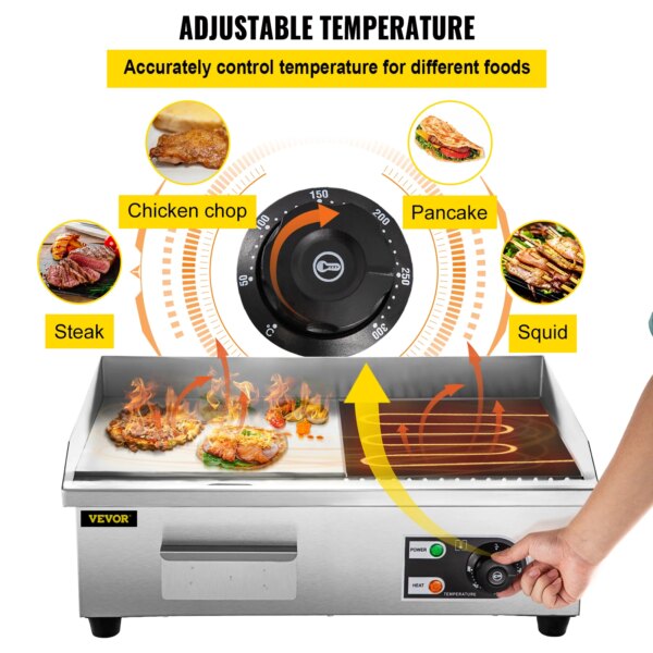 VEVOR Electric Countertop Griddle 14"-22" Teppanyaki Grill 1600W/3200W Stainless Steel Flat Top Grills for Pancake Chicken - Image 4
