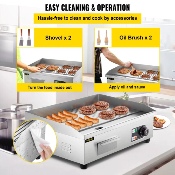VEVOR Electric Countertop Griddle 14"-22" Teppanyaki Grill 1600W/3200W Stainless Steel Flat Top Grills for Pancake Chicken - Image 6