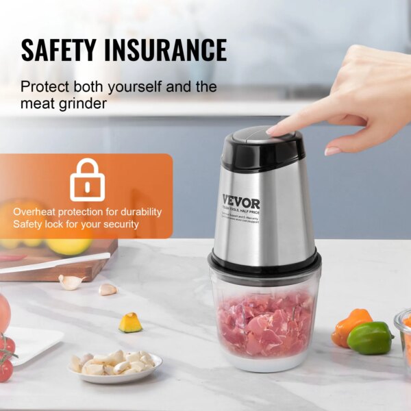 VEVOR Electric Meat Grinder with 4-Wing Stainless Steel Blades2.5 Cup Glass Bowl2 Speeds Food Grinder for Baby Food - Image 6