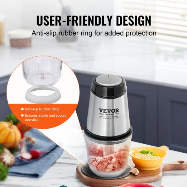 VEVOR Electric Meat Grinder with 4-Wing Stainless Steel Blades2.5 Cup Glass Bowl2 Speeds Food Grinder for Baby Food - Image 5
