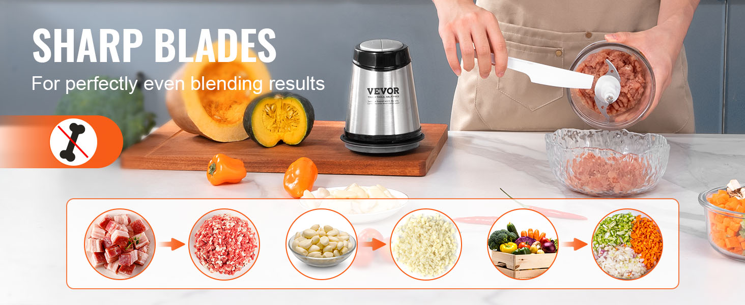 VEVOR Electric Meat Grinder with 4-Wing Stainless Steel Blades2.5 Cup Glass Bowl2 Speeds Food Grinder for Baby Food VEVOR Electric Meat Grinder with 4-Wing Stainless Steel Blades2.5 Cup Glass Bowl2 Speeds Food Grinder for Baby Food