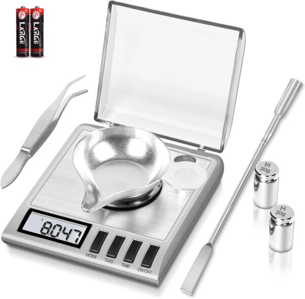 50 grams x 0.001 grams, High Accuracy Digital Milligram Jewelry Scale, Heavy Duty, Jewelry Includes Calibration Weights