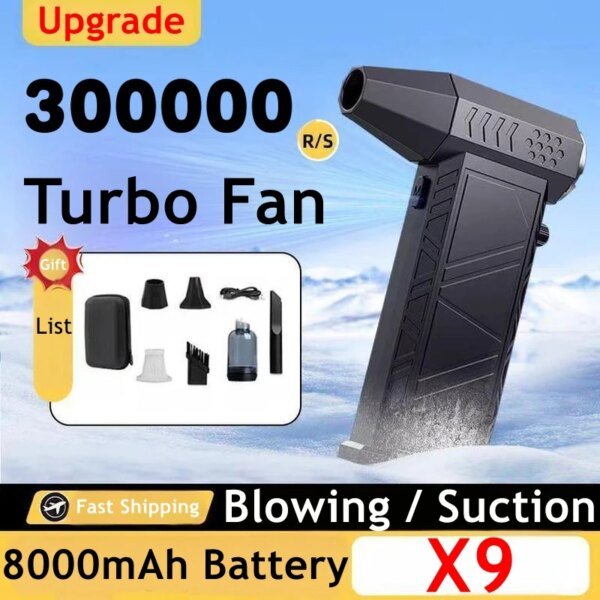 X9 Powerful Dust Blower 300000RPM Brushless Motor Outdoor Air Duster Blower Type-C Rechargeable Air Blower Cleaning PC Turbo Fan