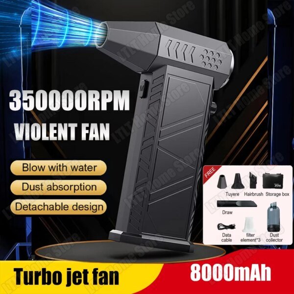 350000 RPM 8000mAh Pocket Dust Blower Mini Turbo Jet Fan Rechargeable 58m/s Turbo Violent Fan Powerful Blower for Cleaning