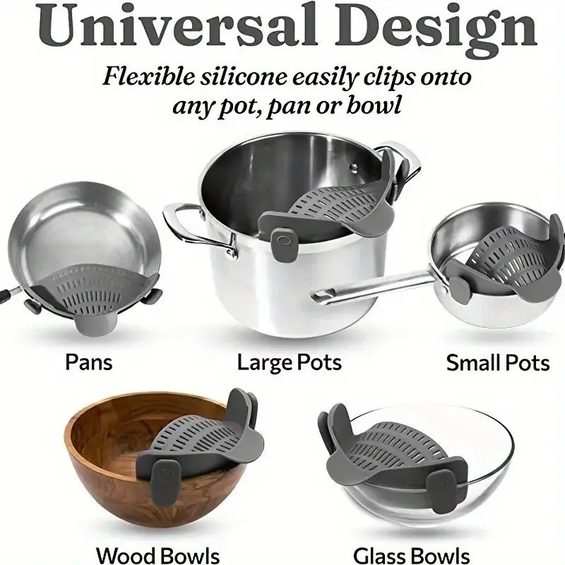 Universal Silicone Clip on Pan Pot Strainer Anti Spill Pasta Pot Strainer Food Grade Fruit Colander for Pasta Fruit Vegetable Universal Silicone Clip on Pan Pot Strainer Anti Spill Pasta Pot Strainer Food Grade Fruit Colander for Pasta Fruit Vegetable
