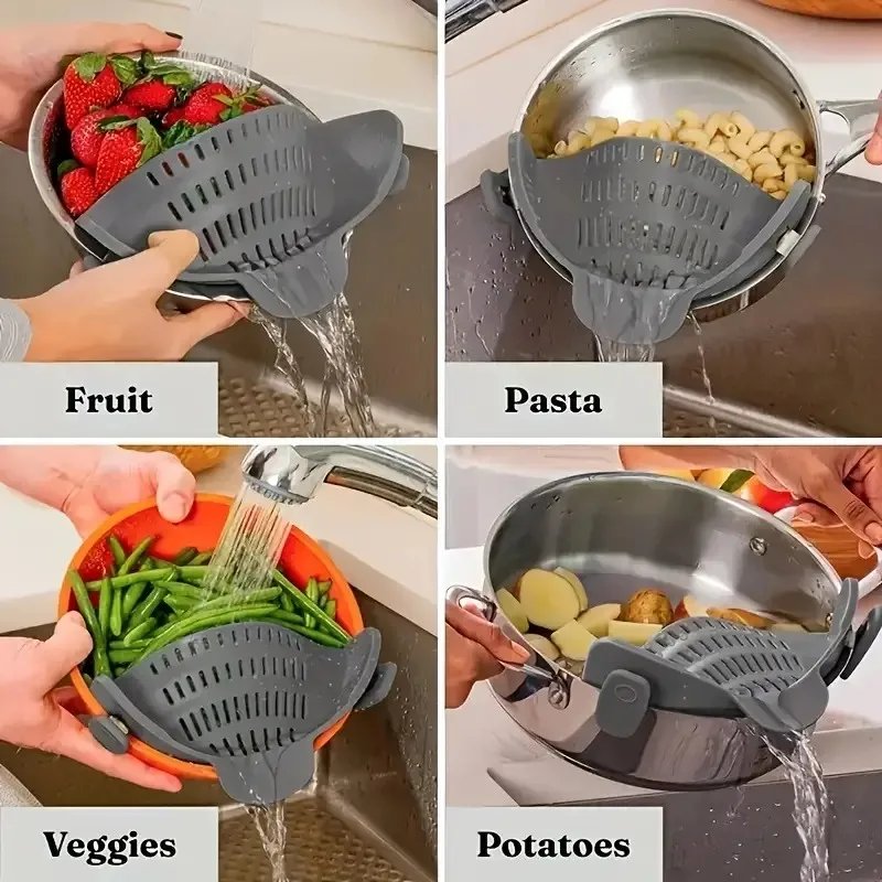 Universal Silicone Clip on Pan Pot Strainer Anti Spill Pasta Pot Strainer Food Grade Fruit Colander for Pasta Fruit Vegetable Universal Silicone Clip on Pan Pot Strainer Anti Spill Pasta Pot Strainer Food Grade Fruit Colander for Pasta Fruit Vegetable
