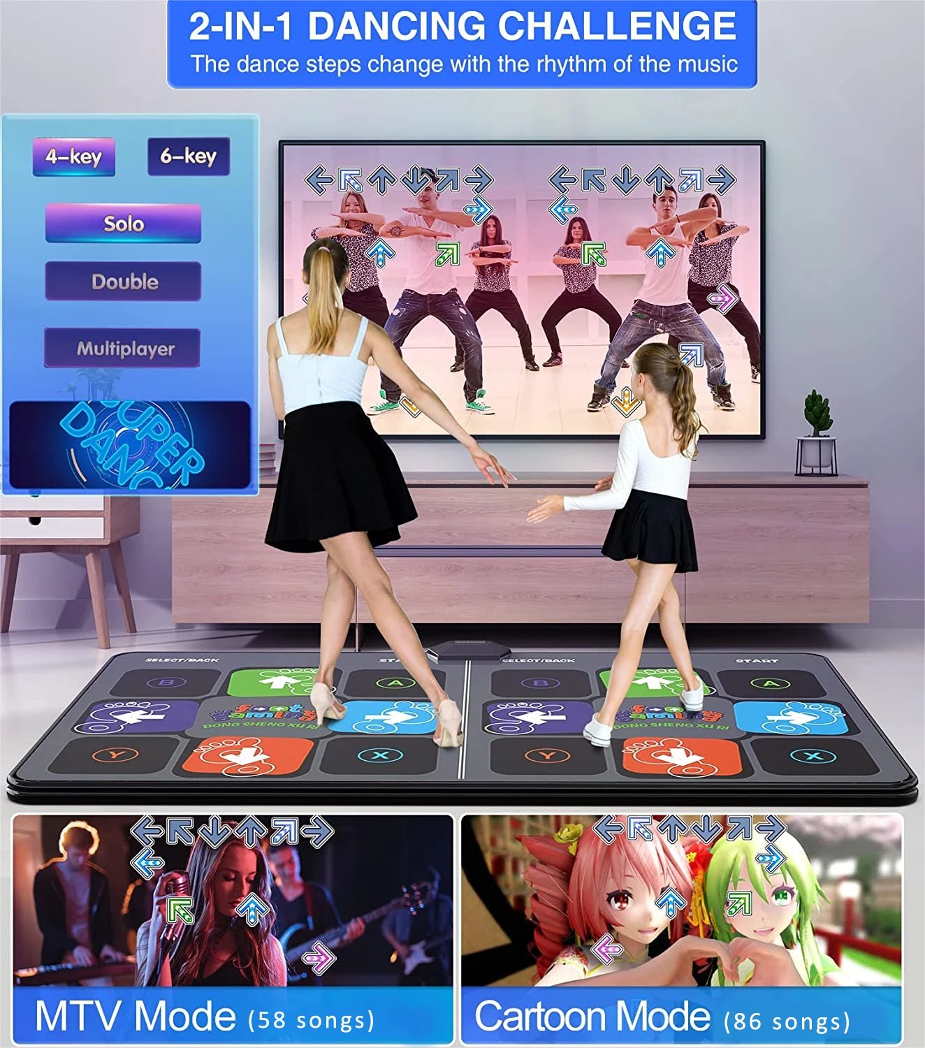 Dance Mat Game for TV/PC Family Sports Video Game Anti-slip Music Fitness Carpet Wireless Double Controller Folding Dancing Pad Dance Mat Game for TV/PC Family Sports Video Game Anti-slip Music Fitness Carpet Wireless Double Controller Folding Dancing Pad